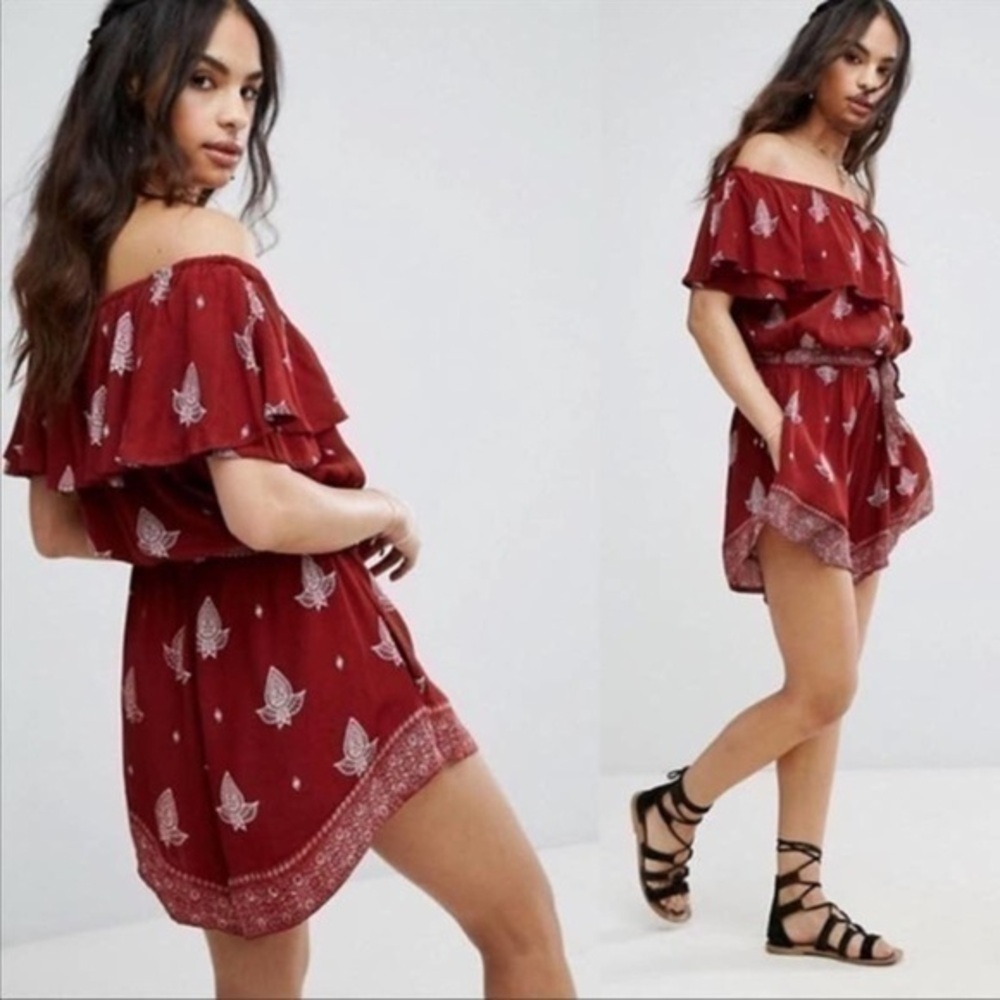 Faithfull The brand Paisley Bardot Off The Shoulder Romper